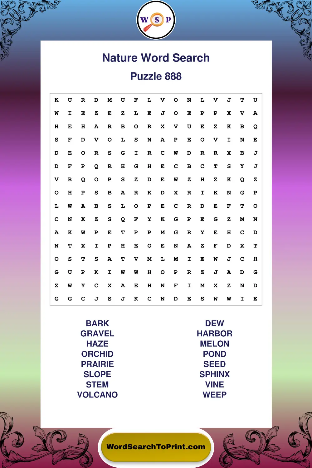 Nature Word Search Puzzle 888