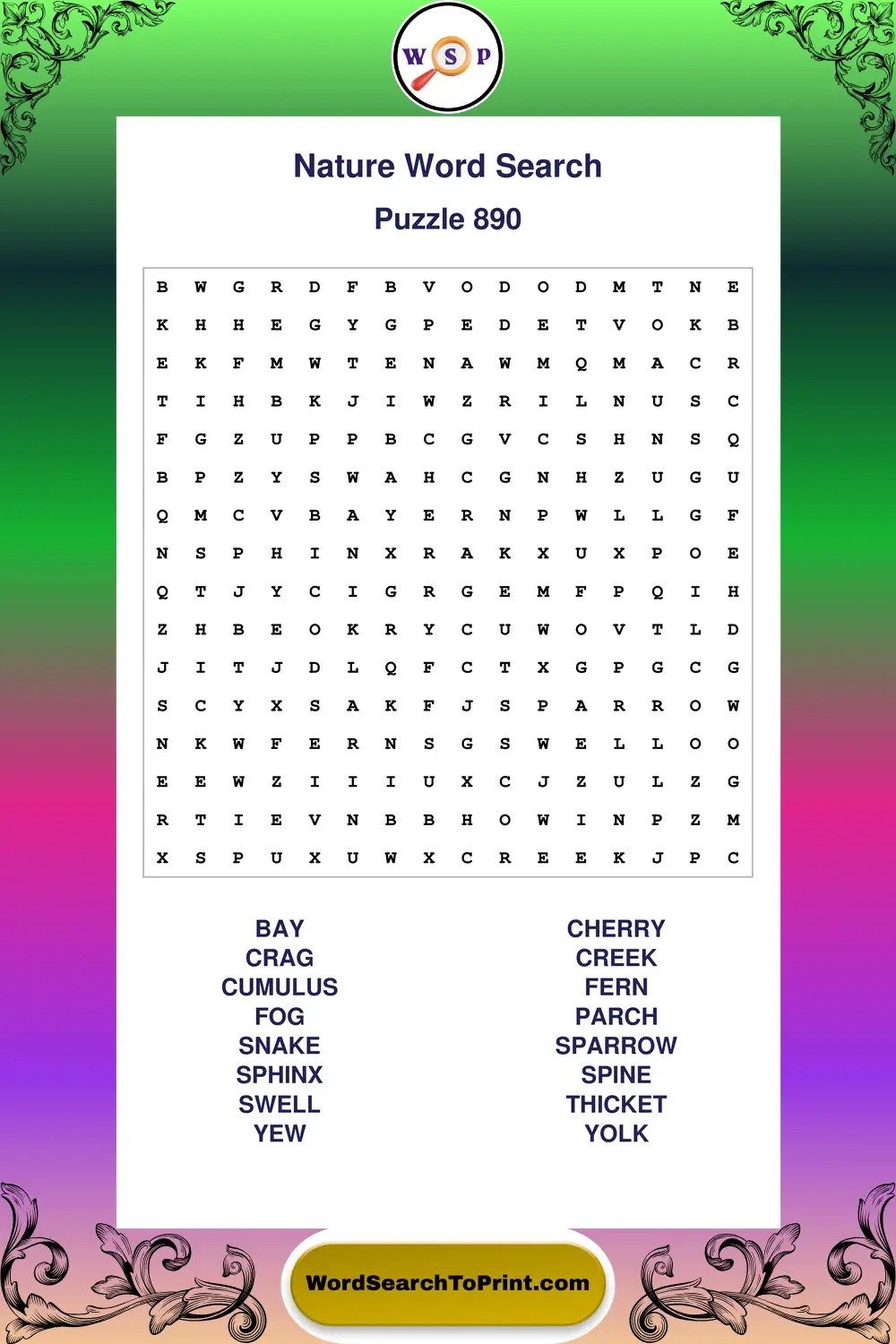 Nature Word Search Puzzle 890