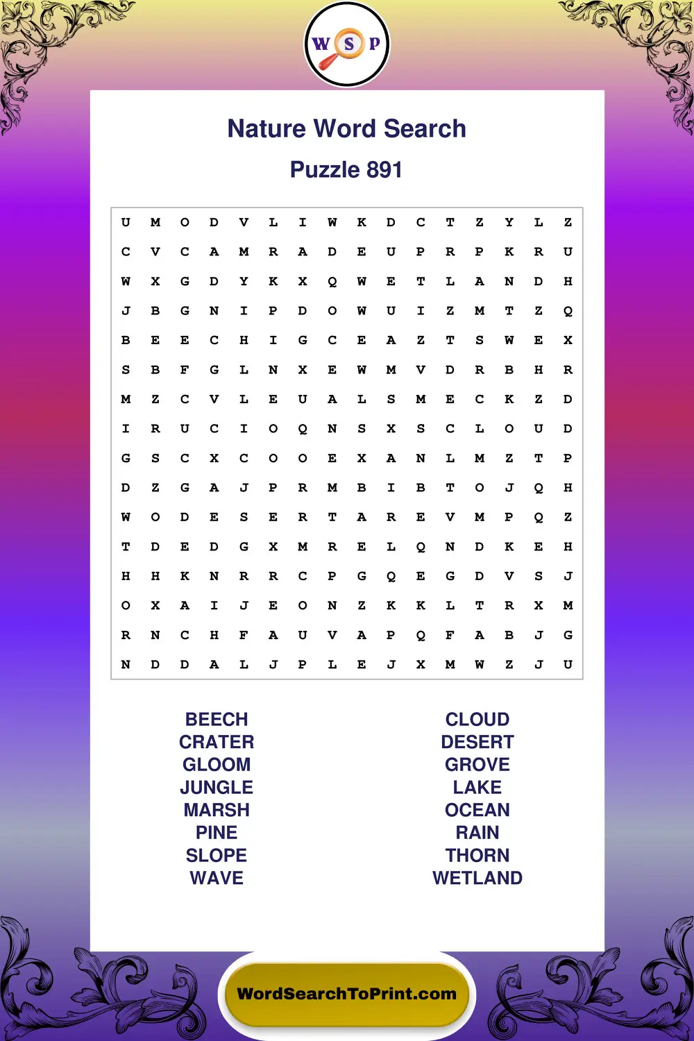 Nature Word Search Puzzle 891