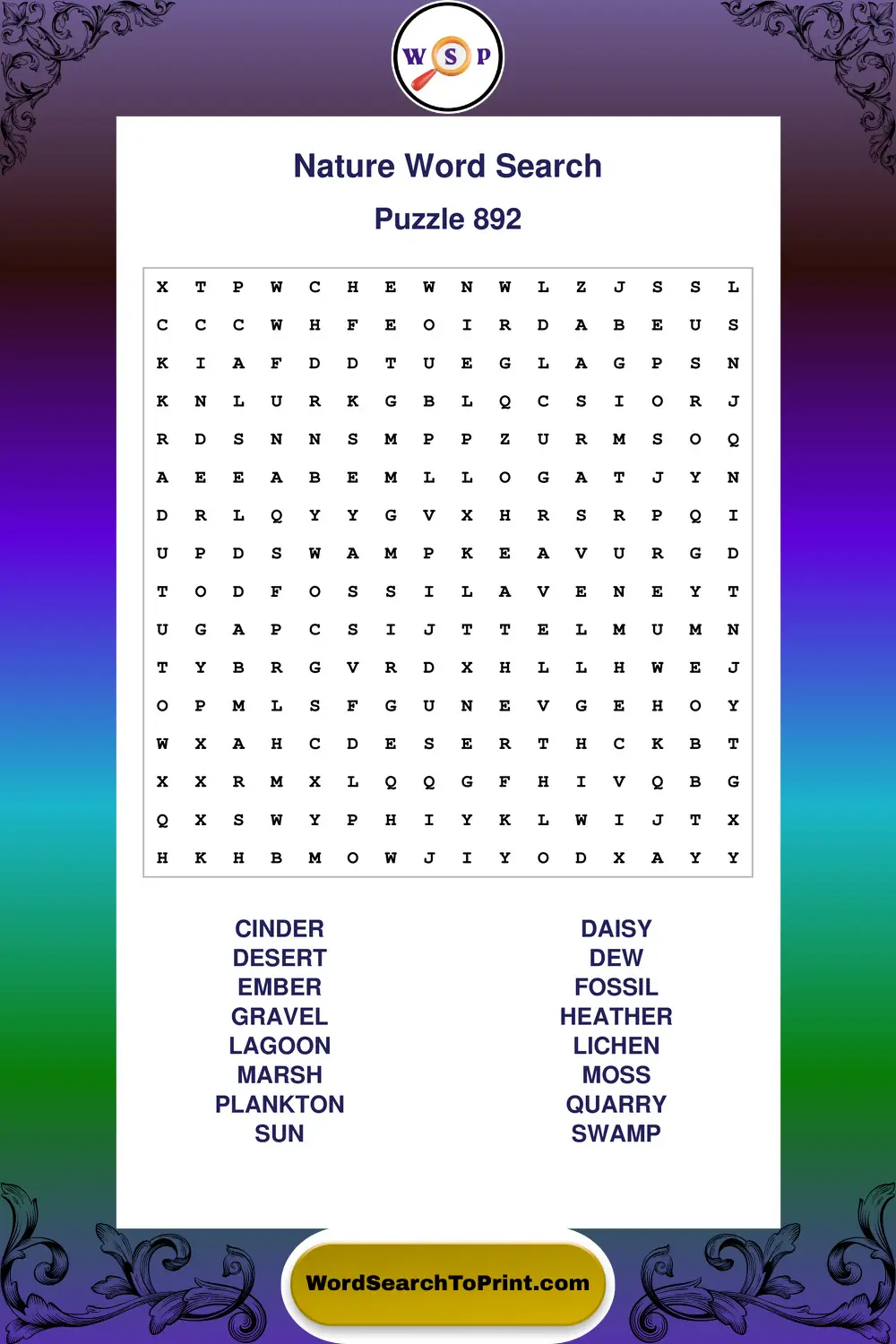Nature Word Search Puzzle 892