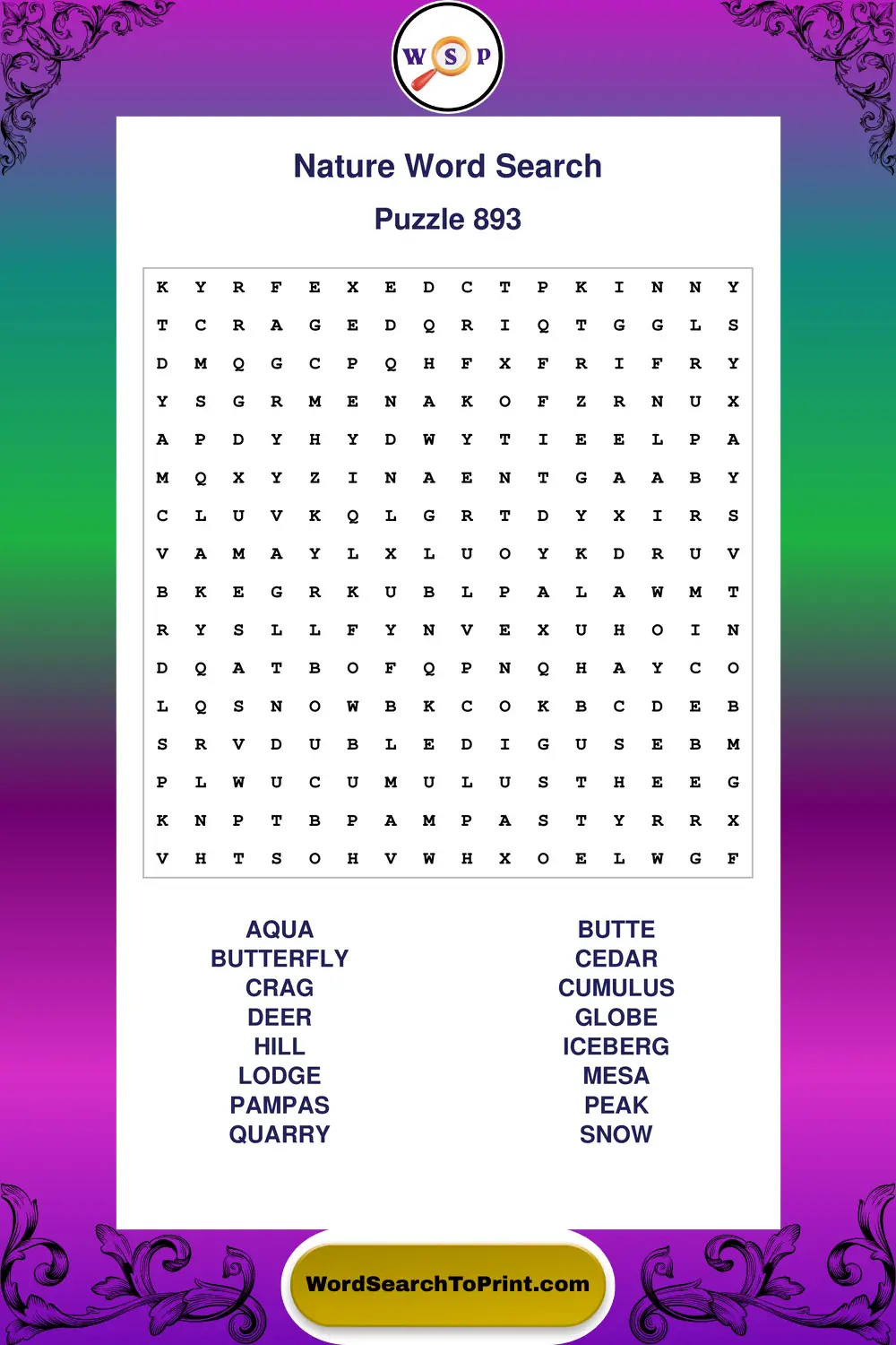 Nature Word Search Puzzle 893