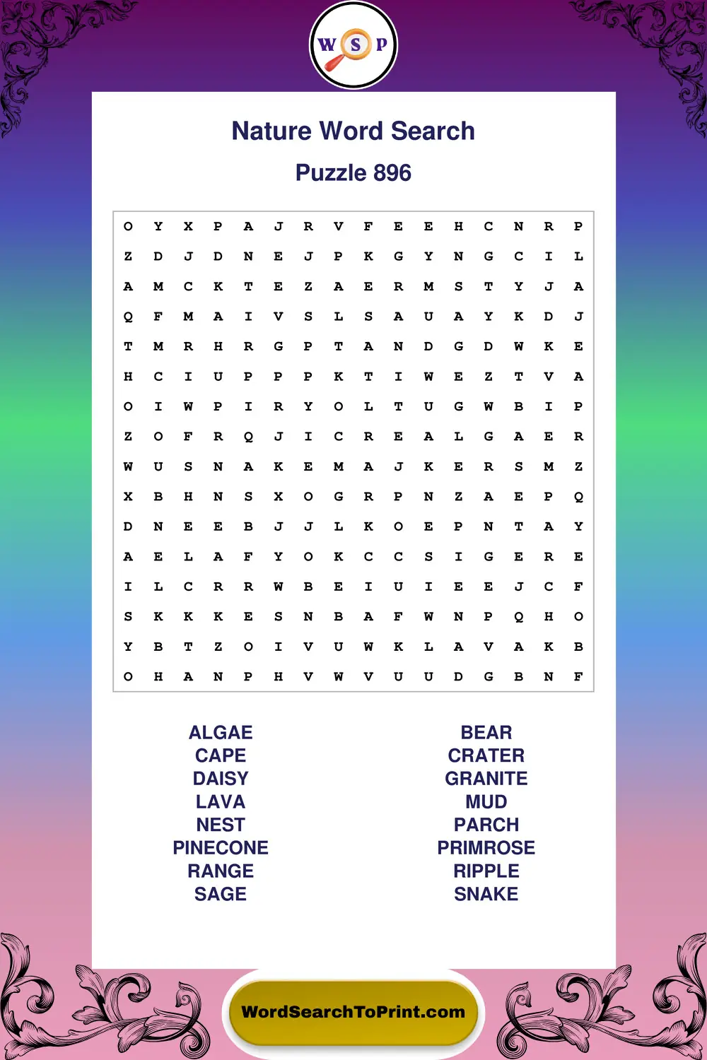 Nature Word Search Puzzle 896