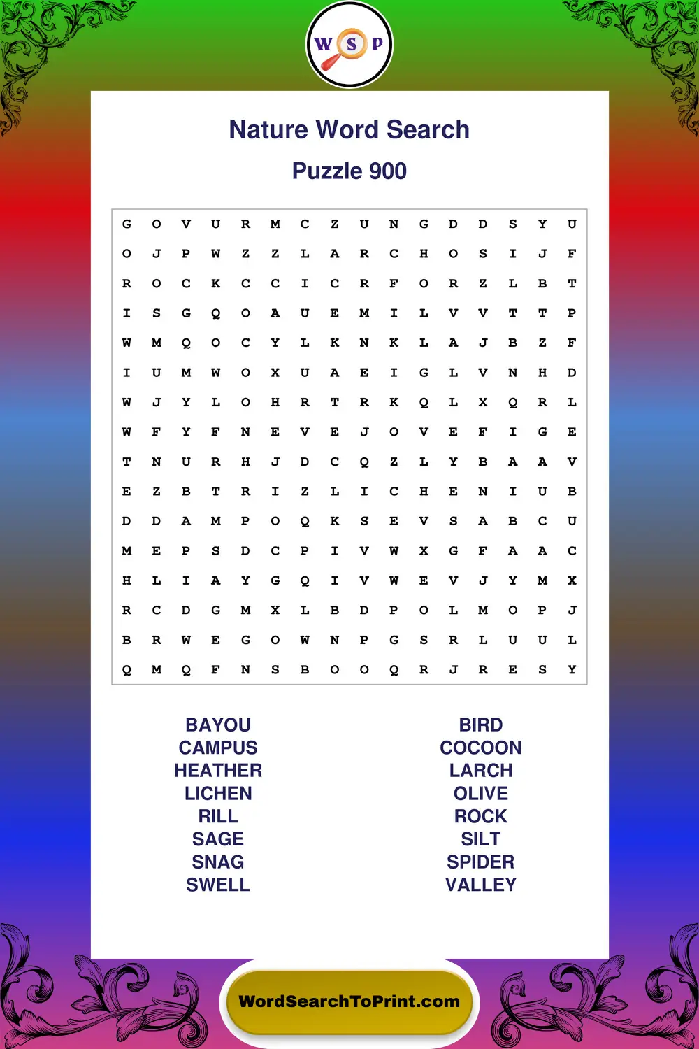 Nature Word Search Puzzle 900