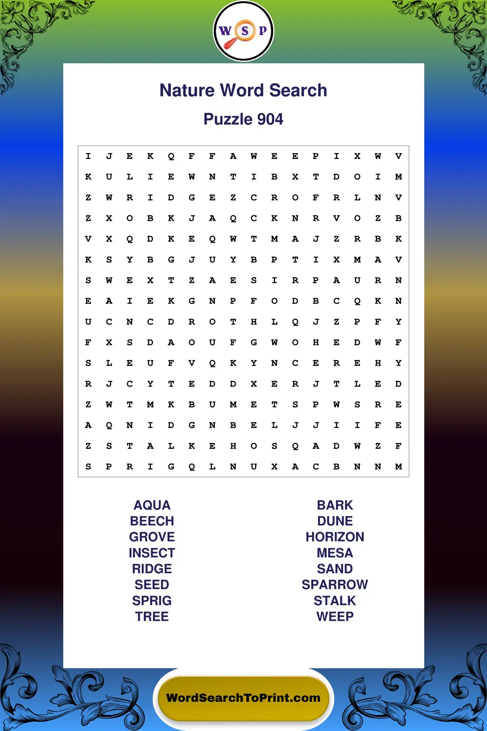 Nature Word Search Puzzle 904