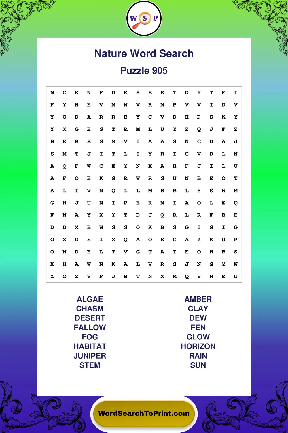 Nature Word Search Puzzle 905