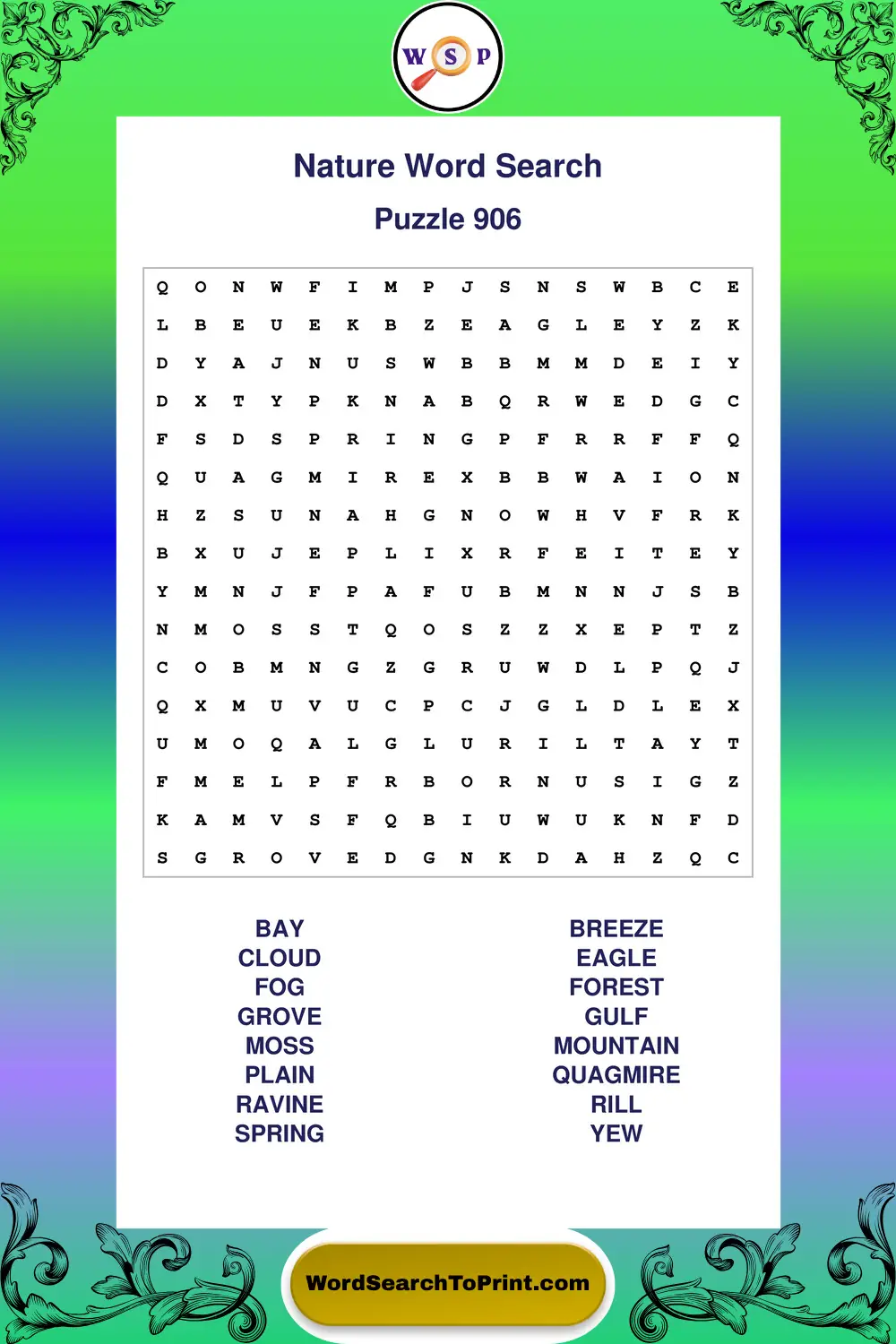 Nature Word Search Puzzle 906