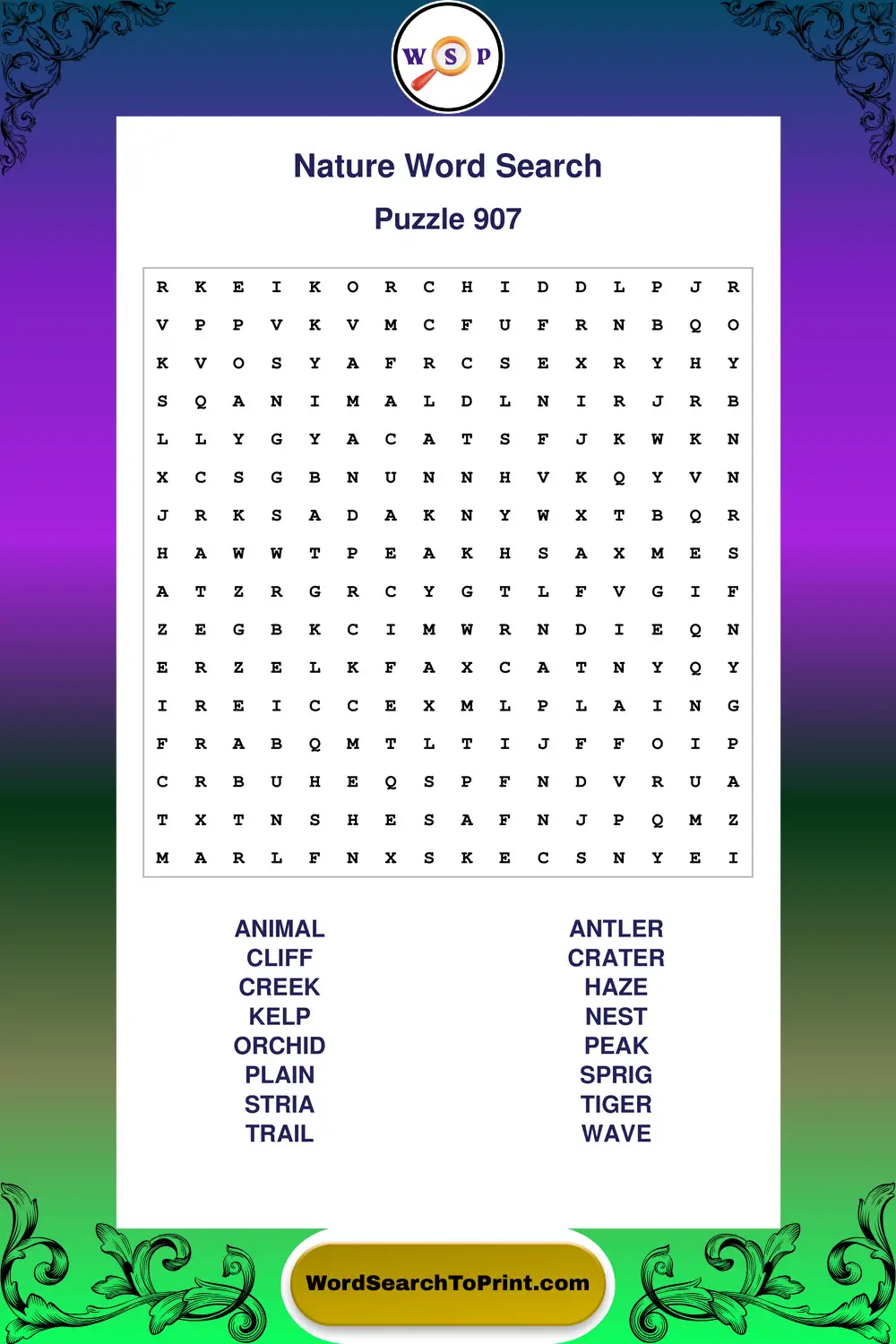 Nature Word Search Puzzle 907