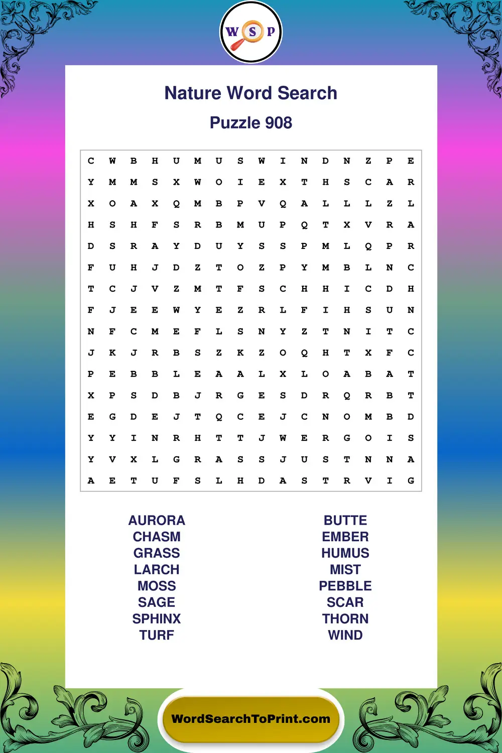 Nature Word Search Puzzle 908