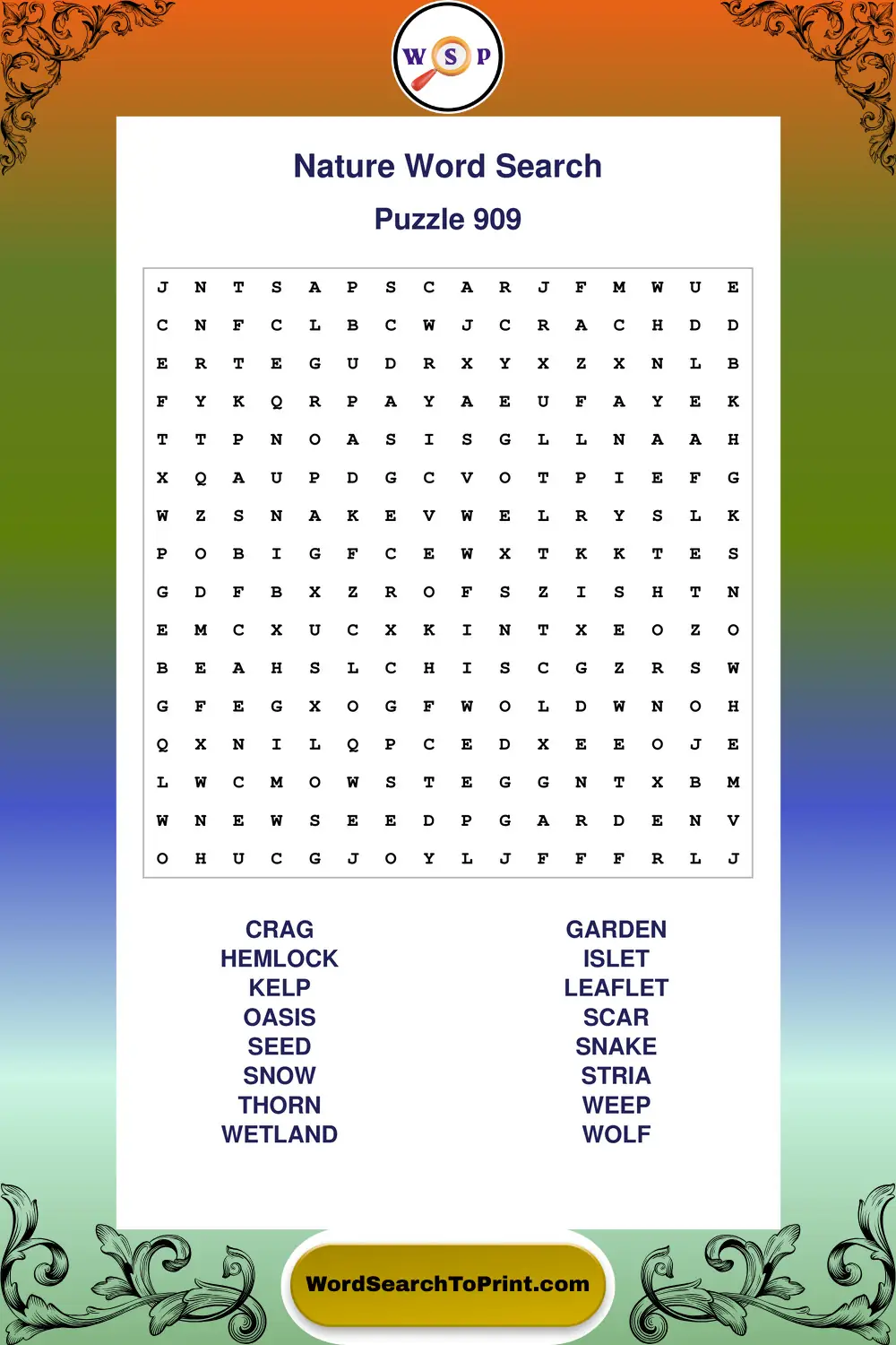 Nature Word Search Puzzle 909