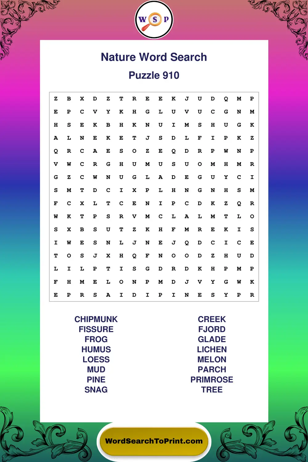 Nature Word Search Puzzle 910