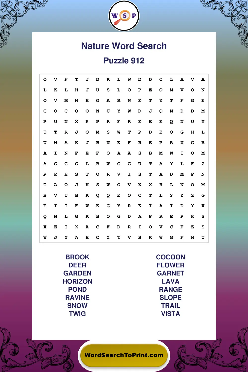 Nature Word Search Puzzle 912