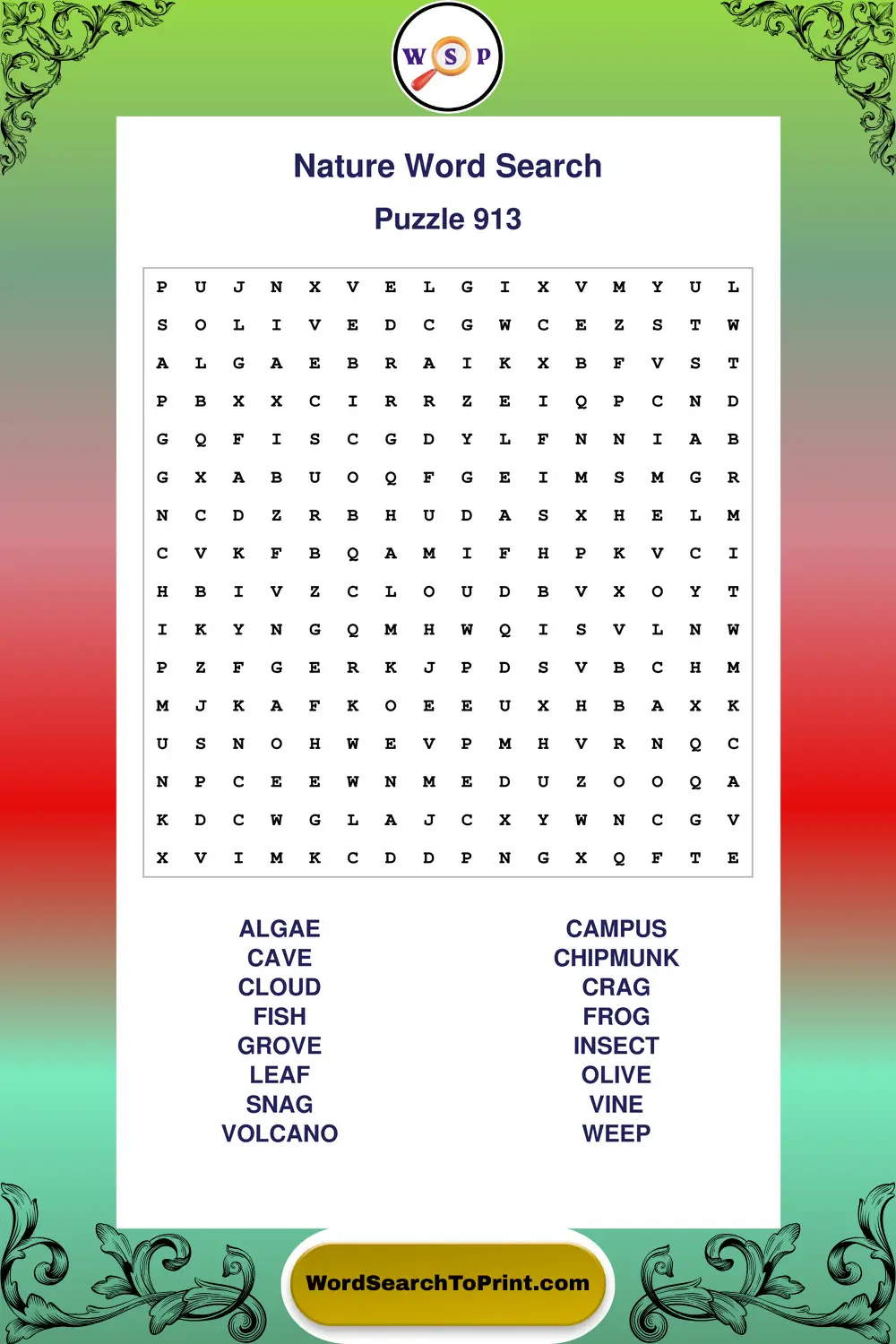 Nature Word Search Puzzle 913