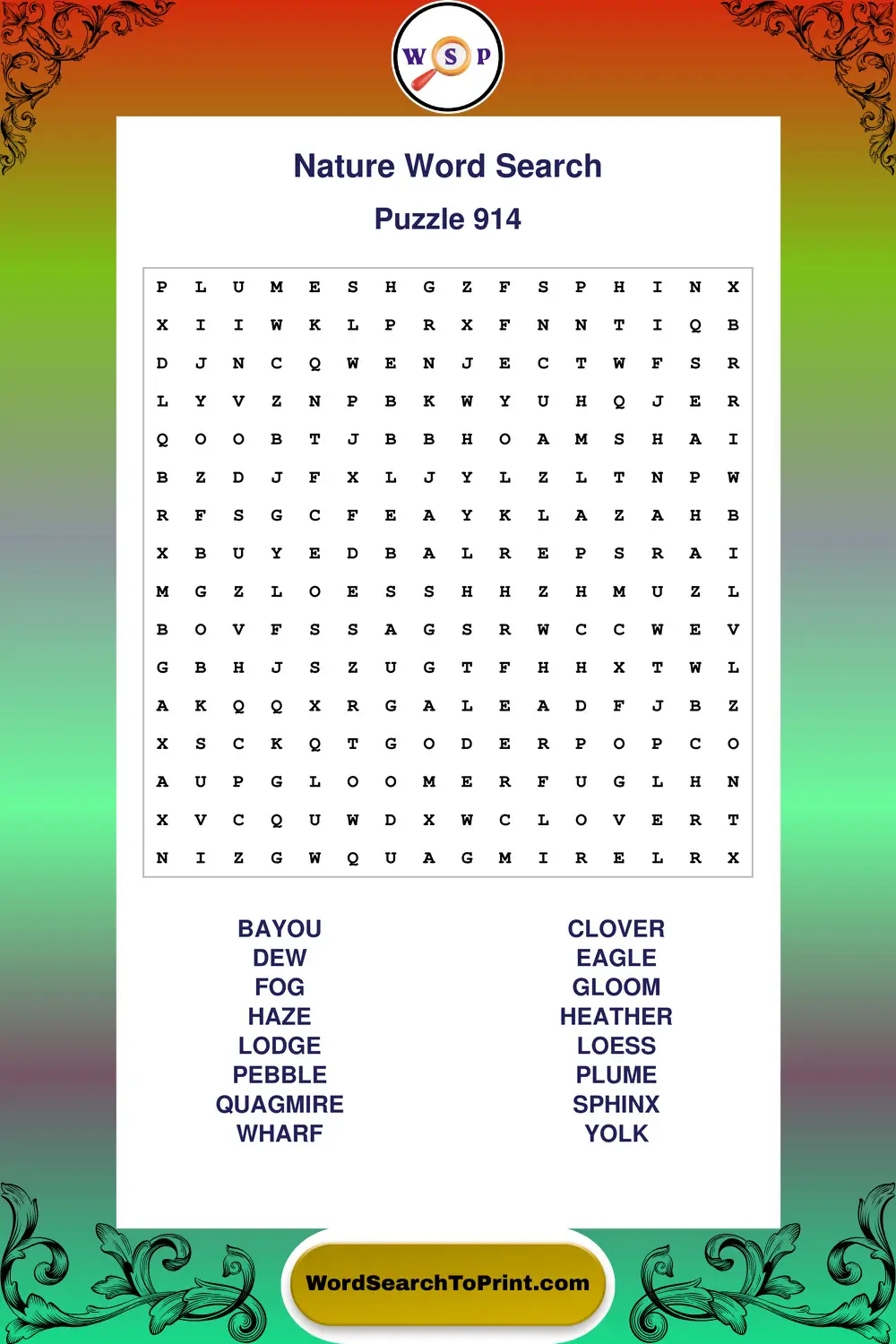 Nature Word Search Puzzle 914