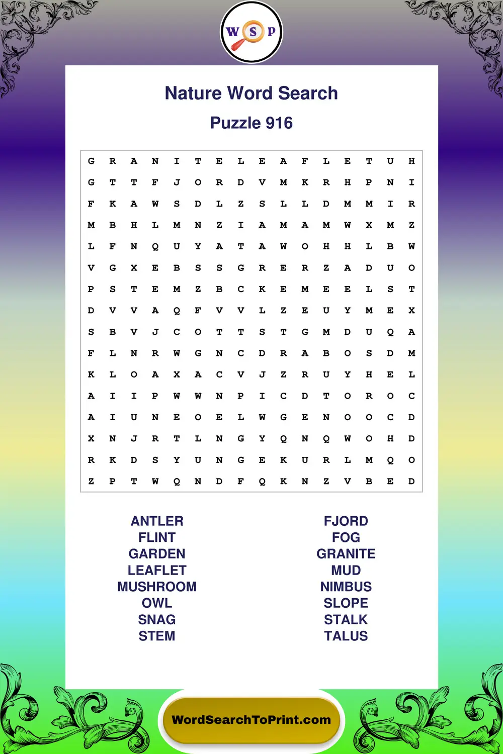 Nature Word Search Puzzle 916