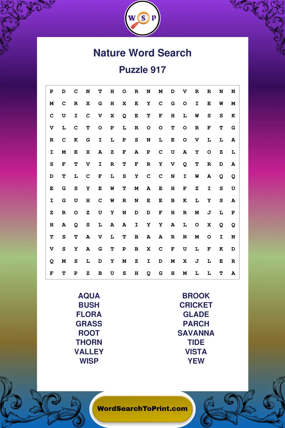 Nature Word Search Puzzle 917