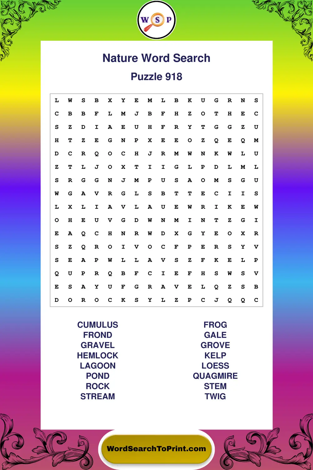Nature Word Search Puzzle 918