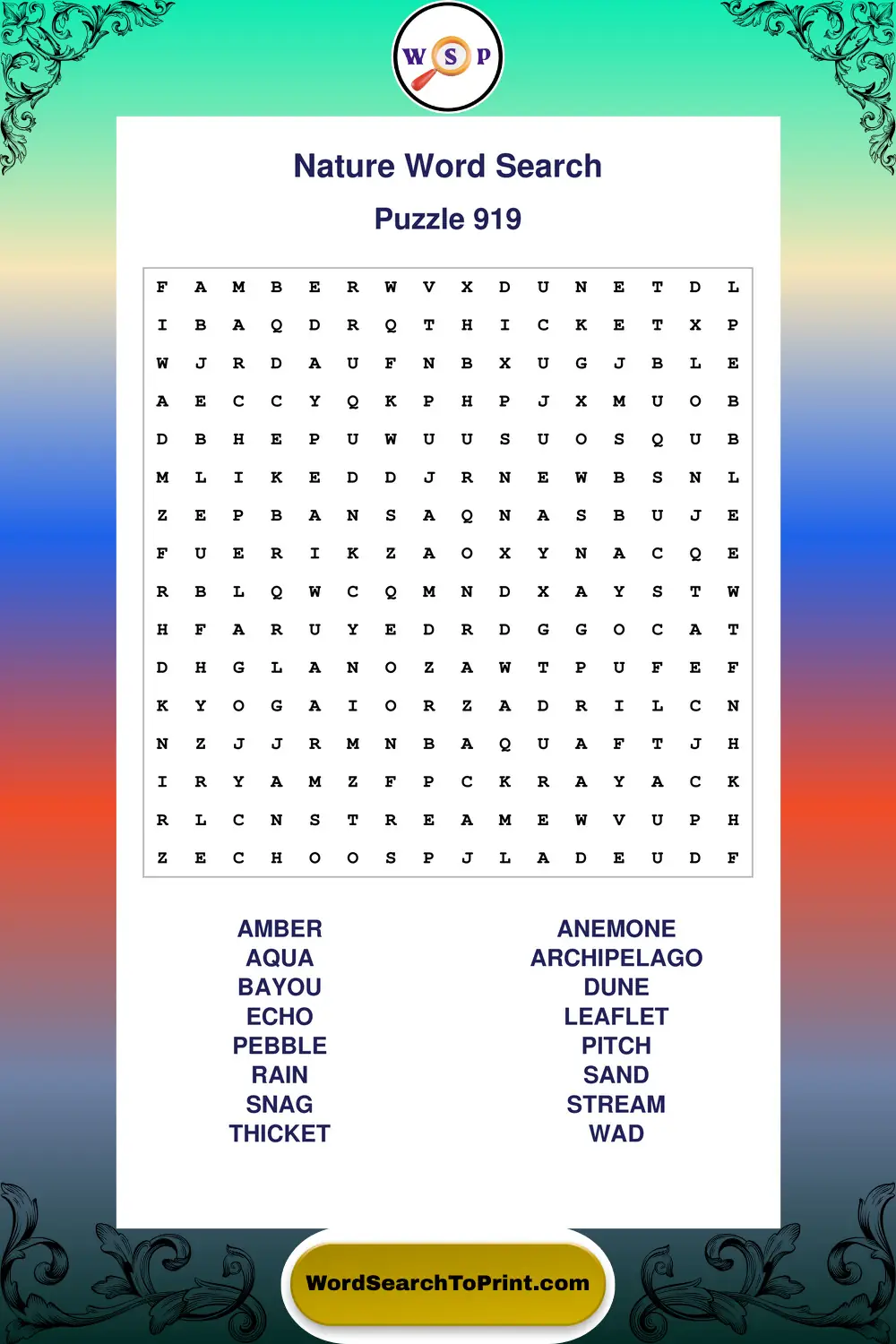 Nature Word Search Puzzle 919