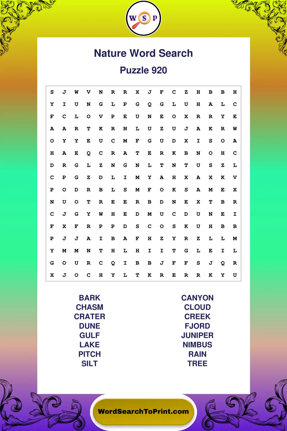 Nature Word Search Puzzle 920