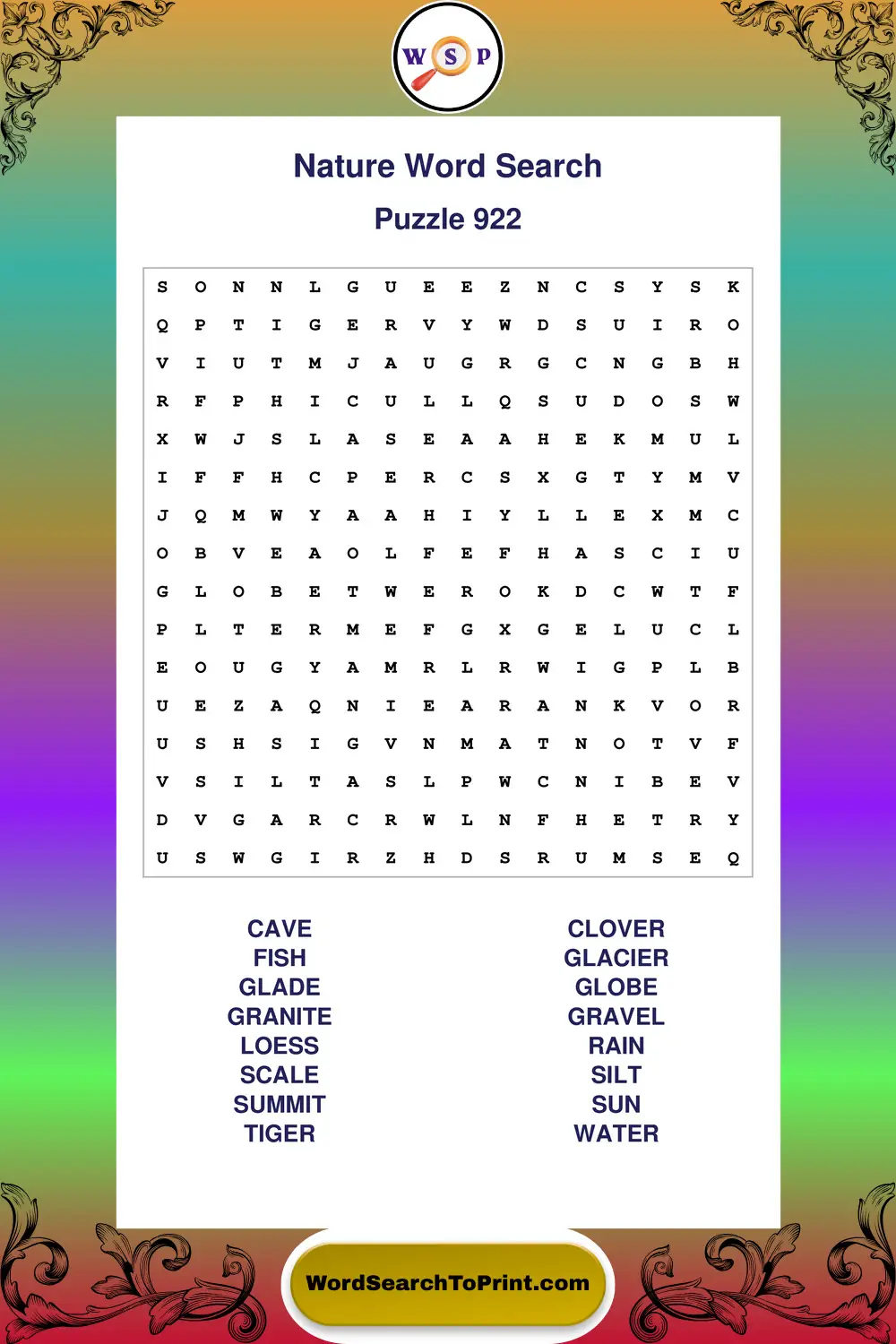 Nature Word Search Puzzle 922