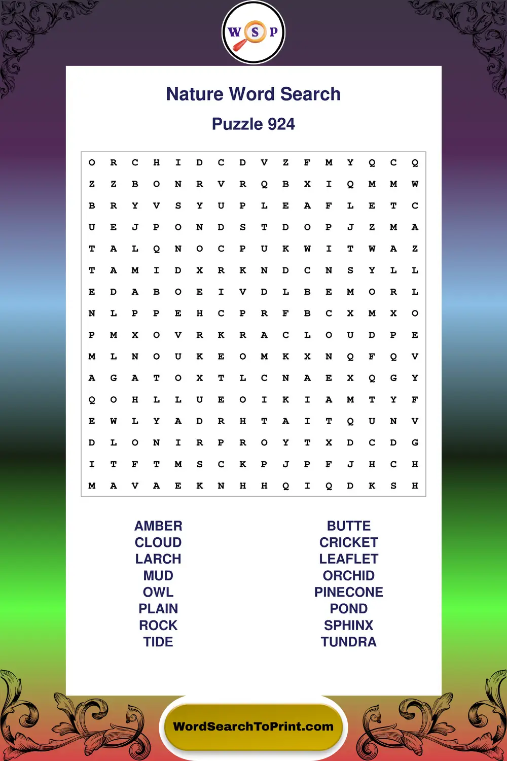 Nature Word Search Puzzle 924