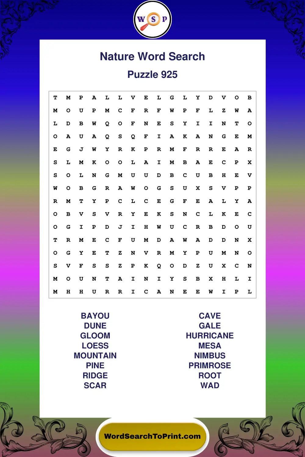 Nature Word Search Puzzle 925