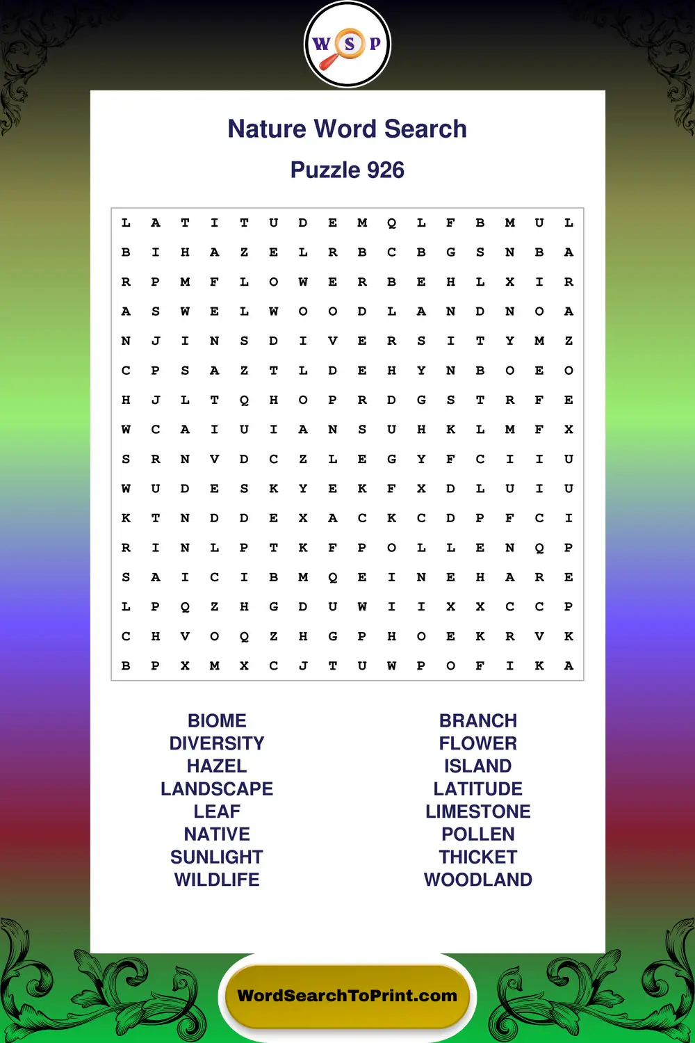 Nature Word Search Puzzle 926