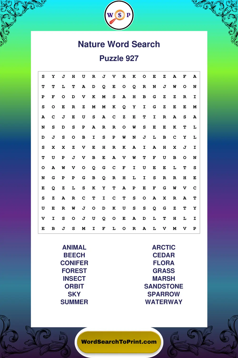Nature Word Search Puzzle 927