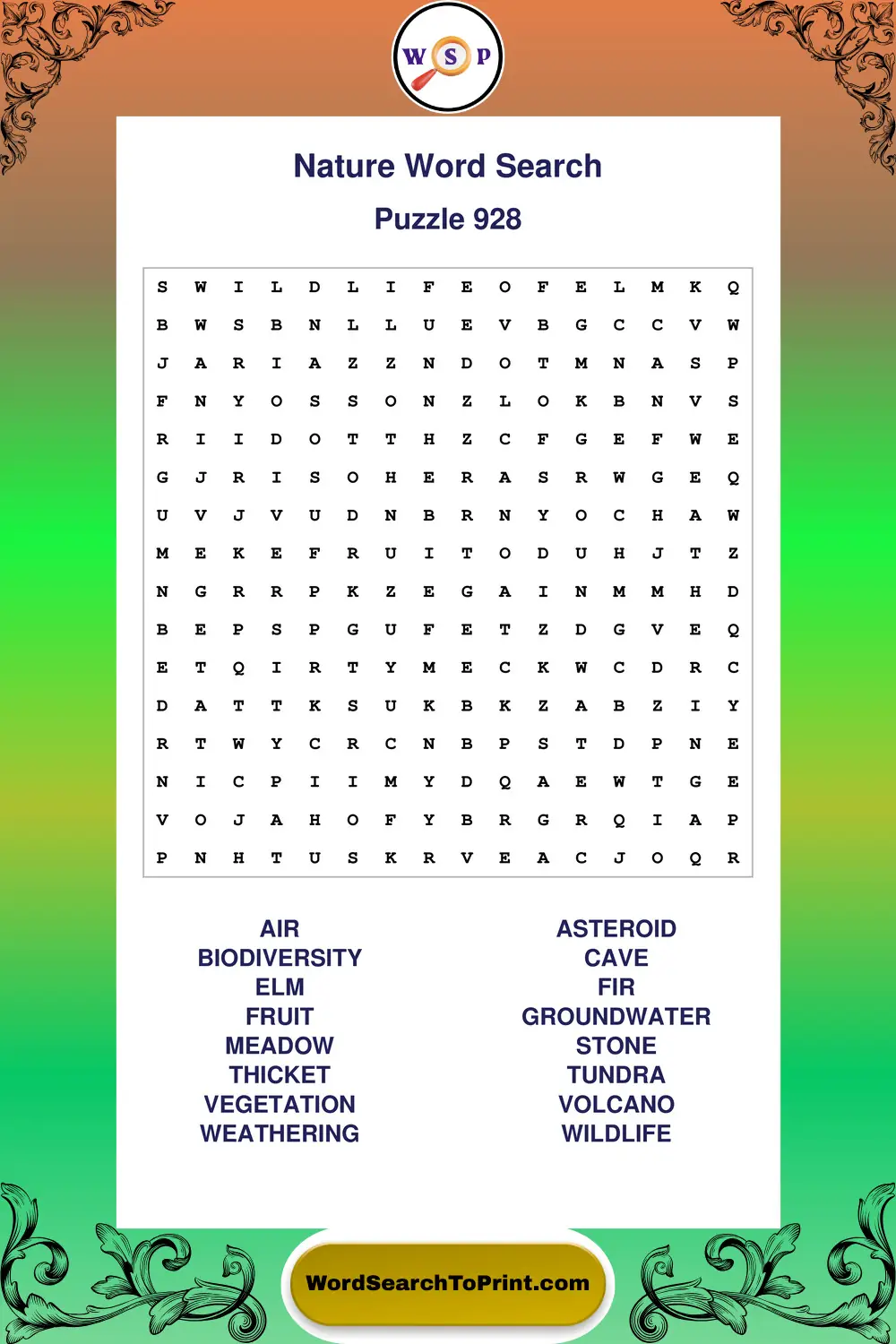 Nature Word Search Puzzle 928