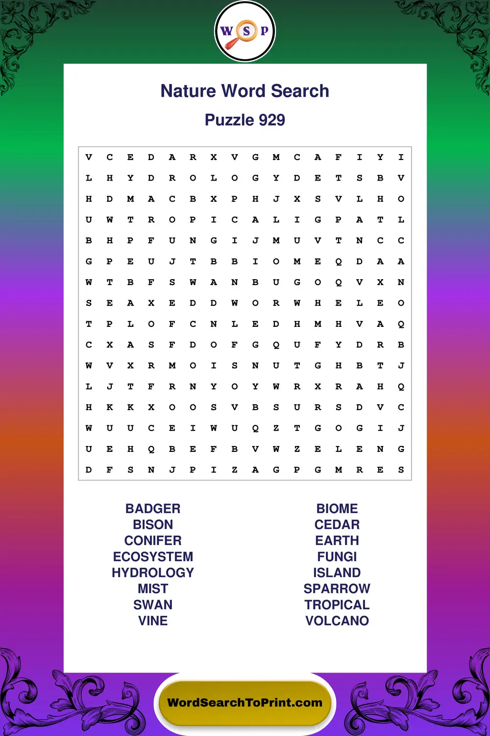 Nature Word Search Puzzle 929