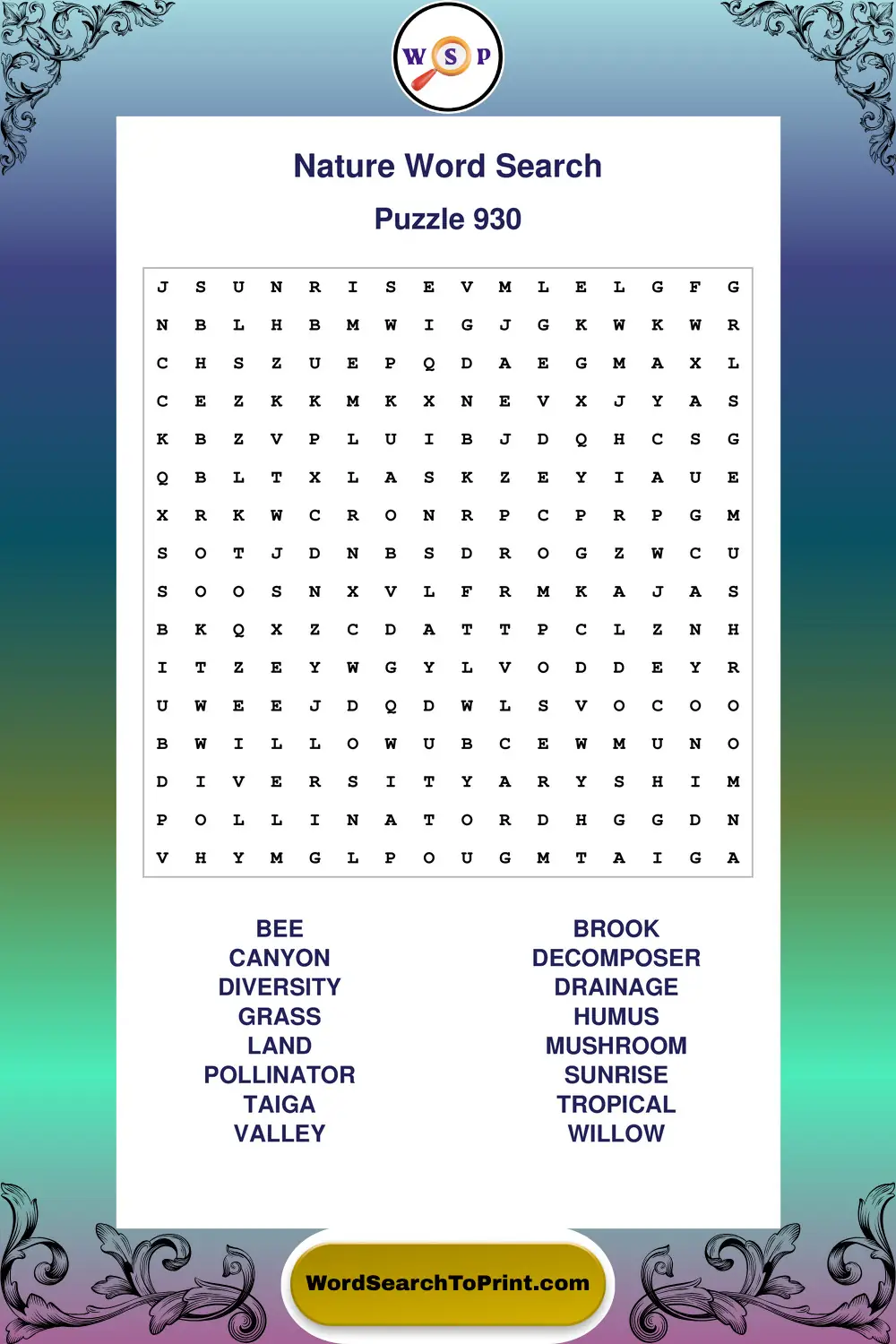 Nature Word Search Puzzle 930