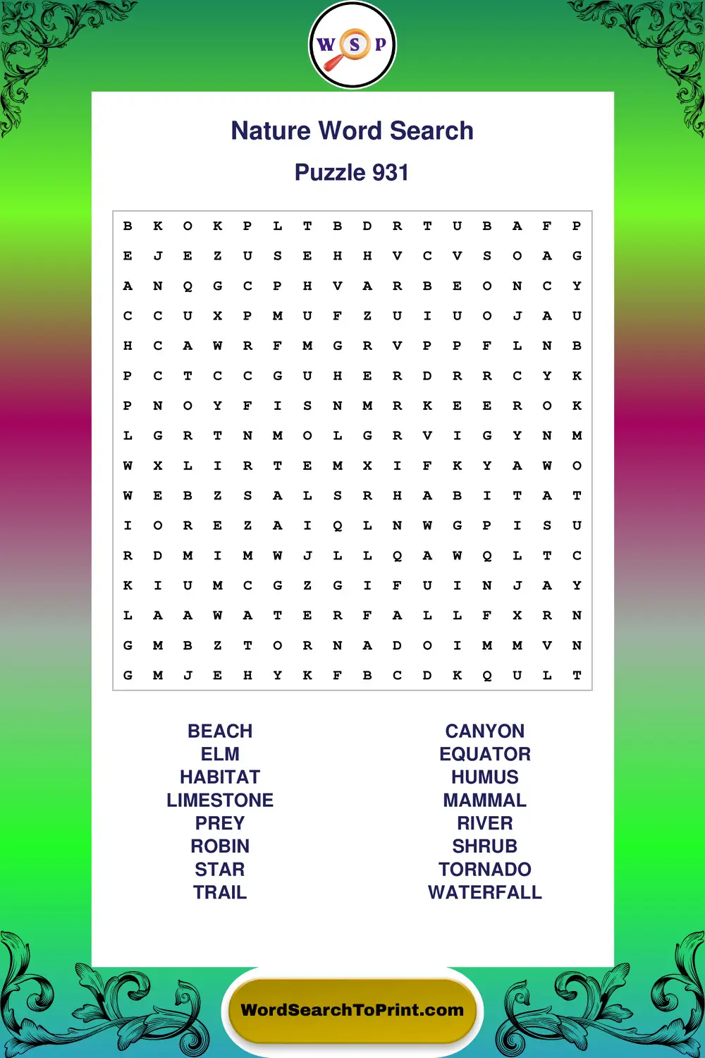 Nature Word Search Puzzle 931