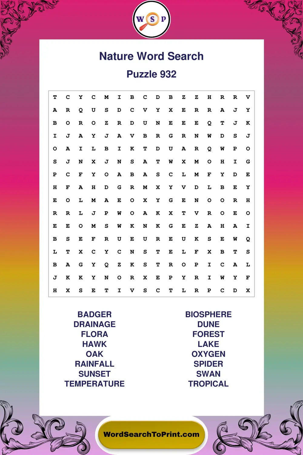 Nature Word Search Puzzle 932