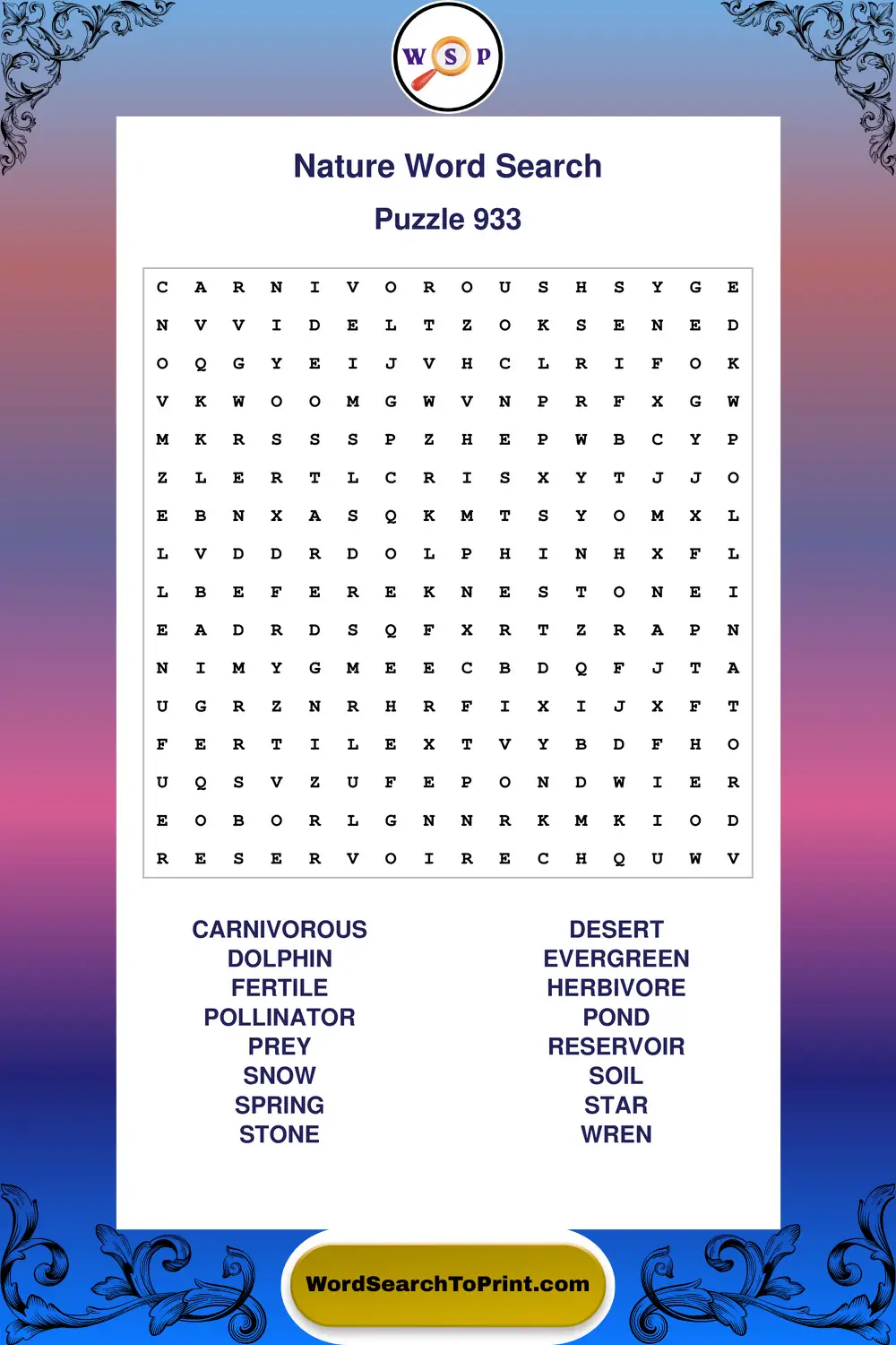 Nature Word Search Puzzle 933