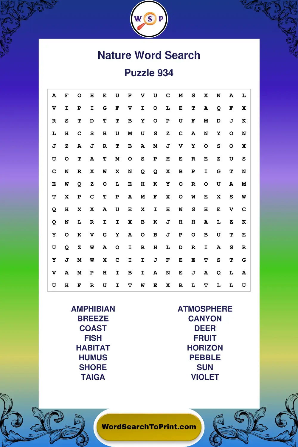 Nature Word Search Puzzle 934