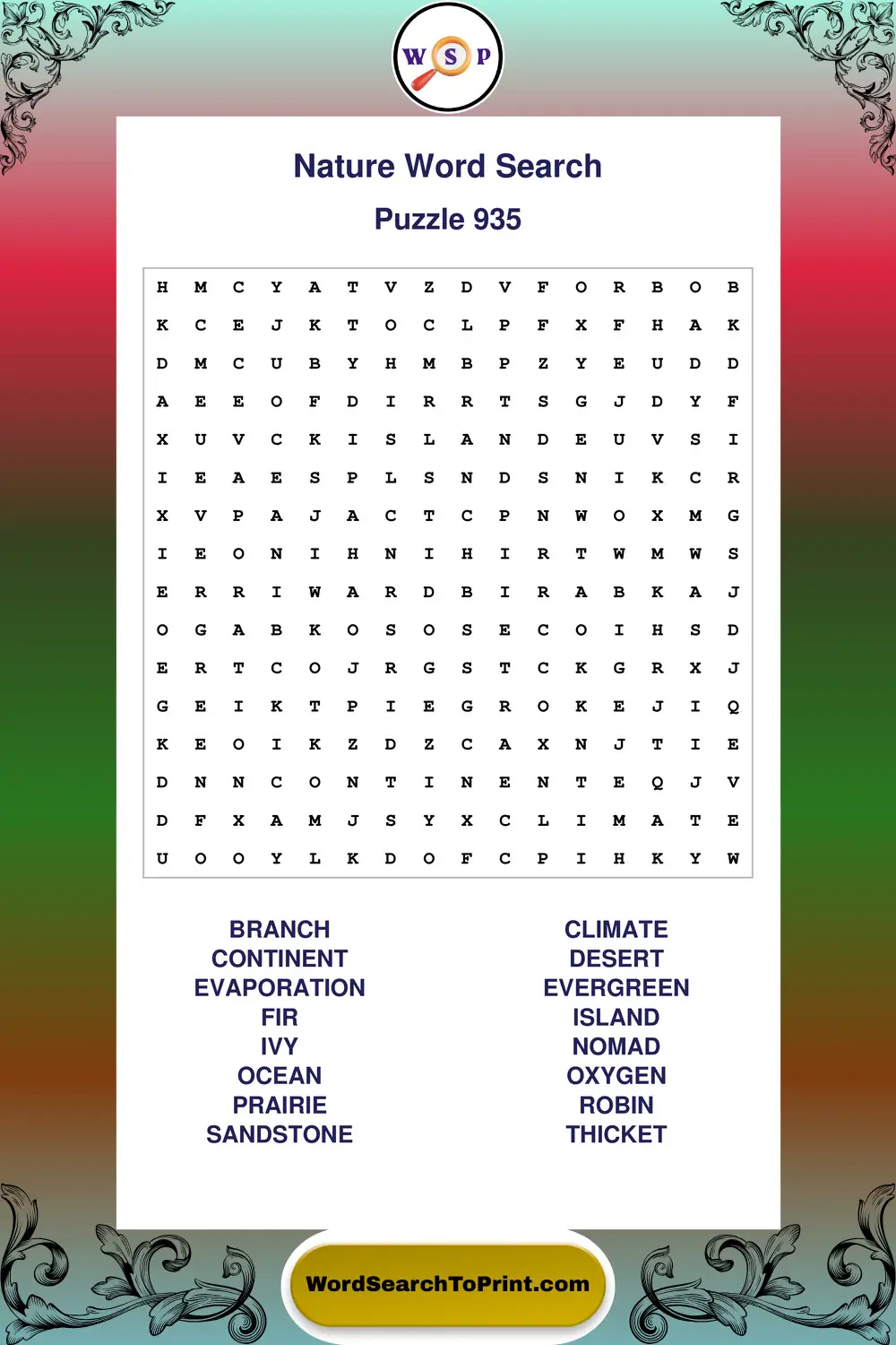 Nature Word Search Puzzle 935