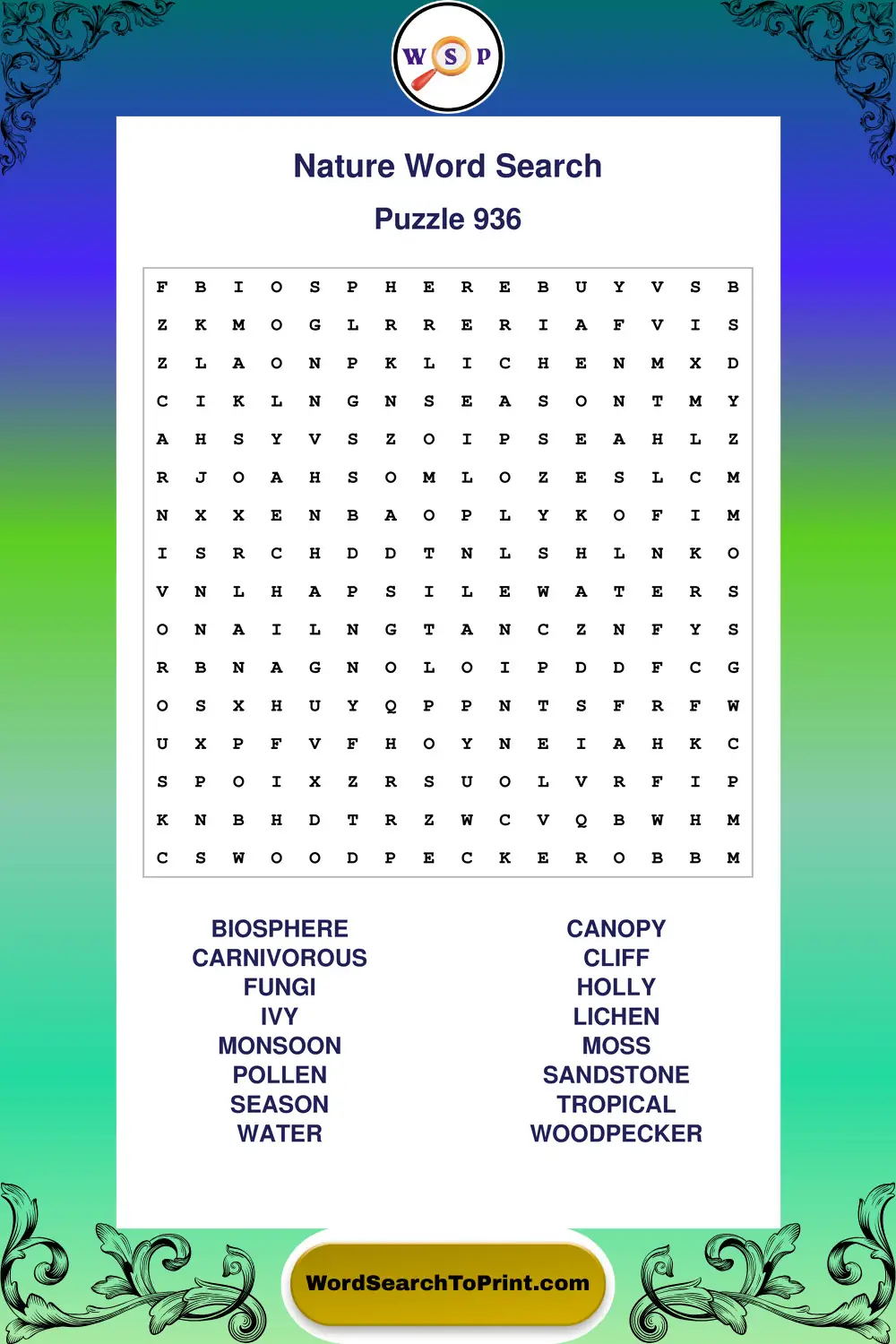 Nature Word Search Puzzle 936