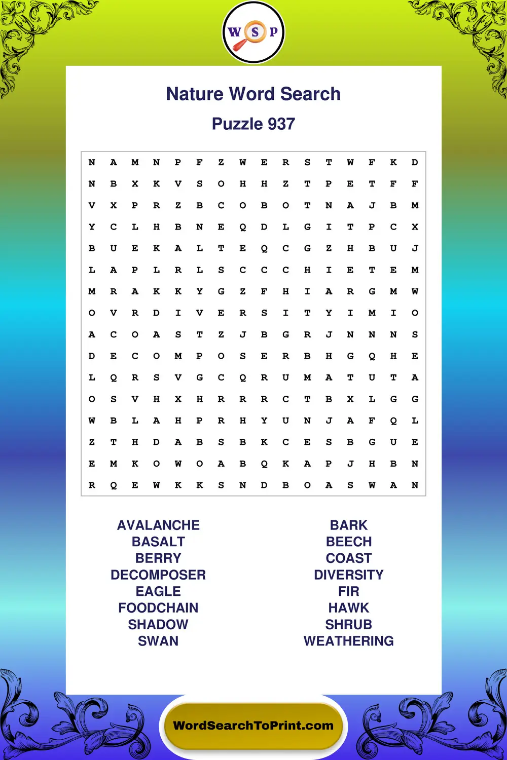 Nature Word Search Puzzle 937