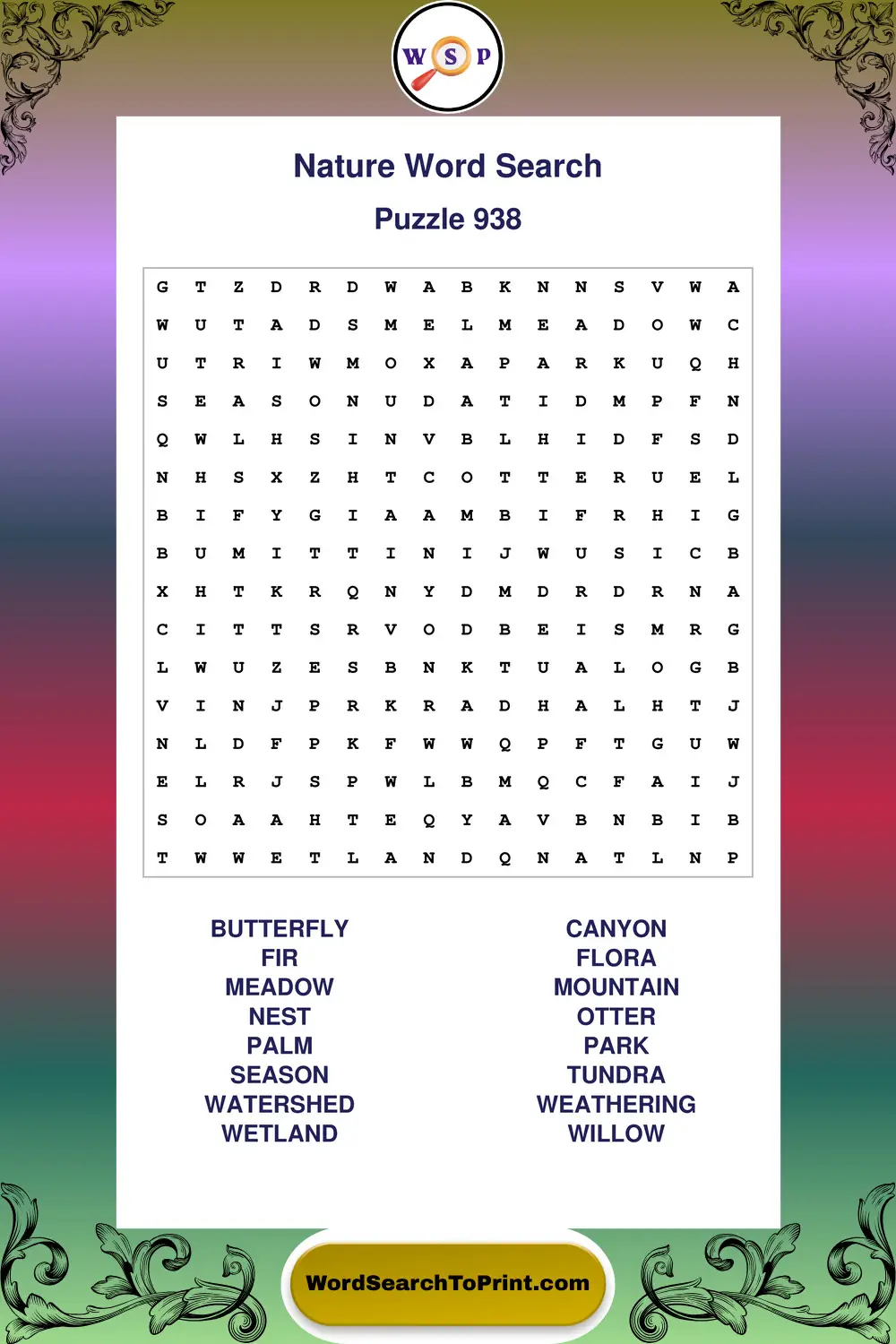 Nature Word Search Puzzle 938