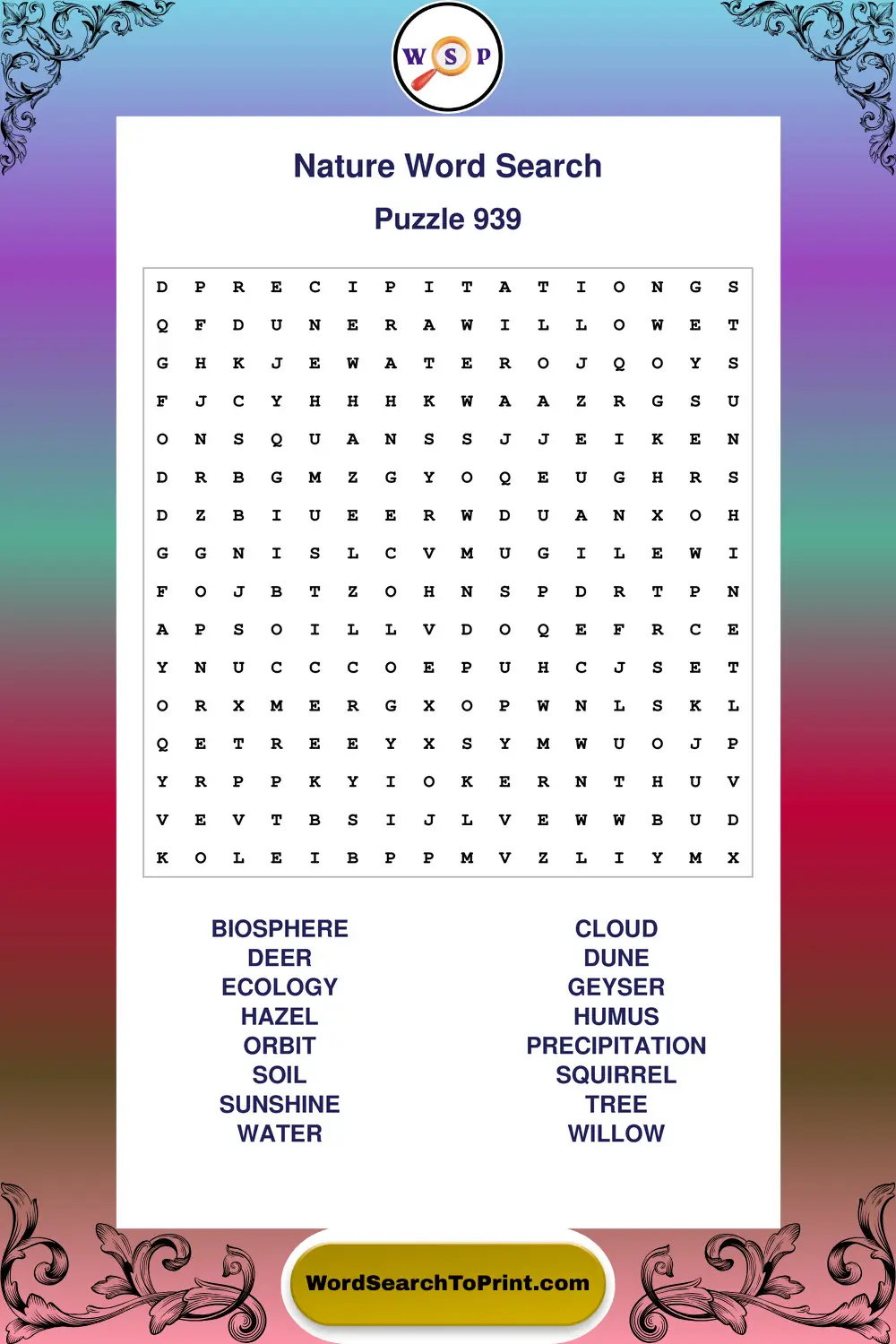 Nature Word Search Puzzle 939