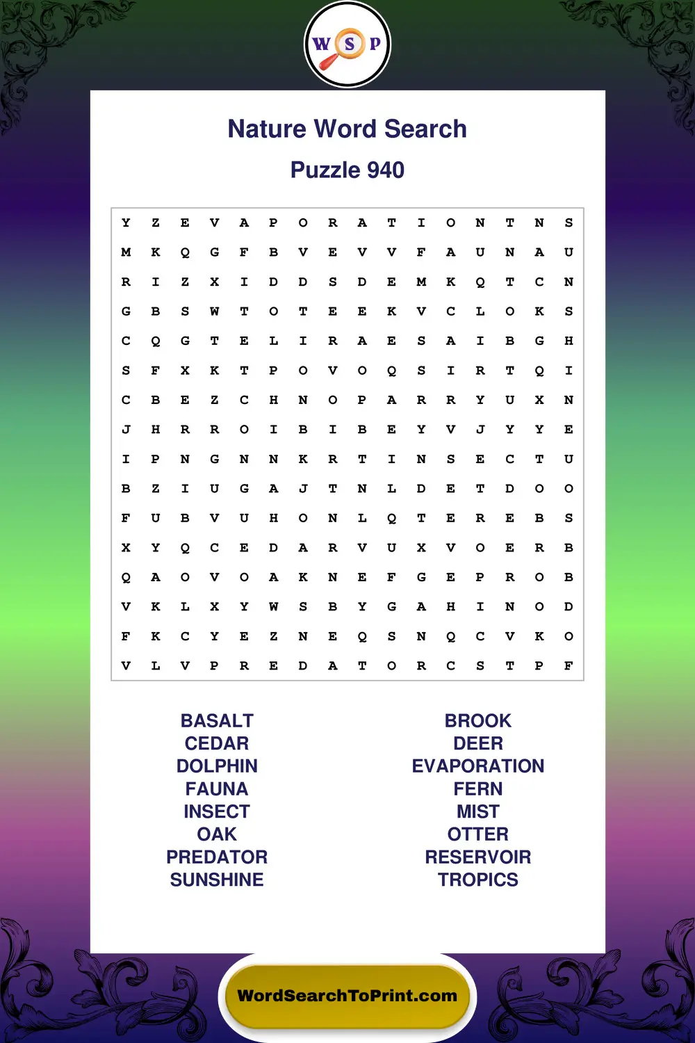 Nature Word Search Puzzle 940