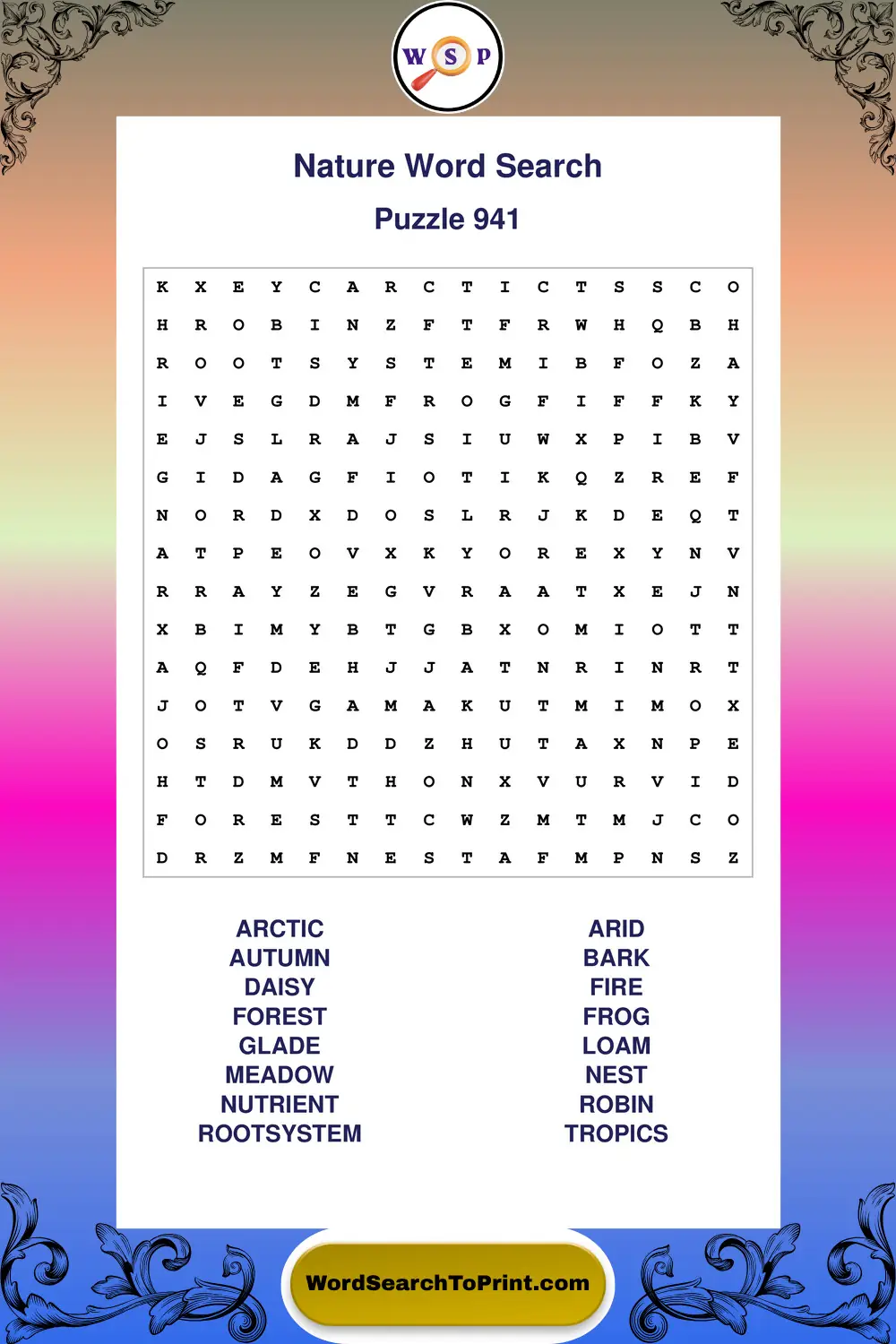Nature Word Search Puzzle 941