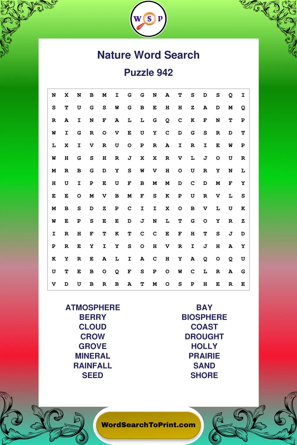 Nature Word Search Puzzle 942