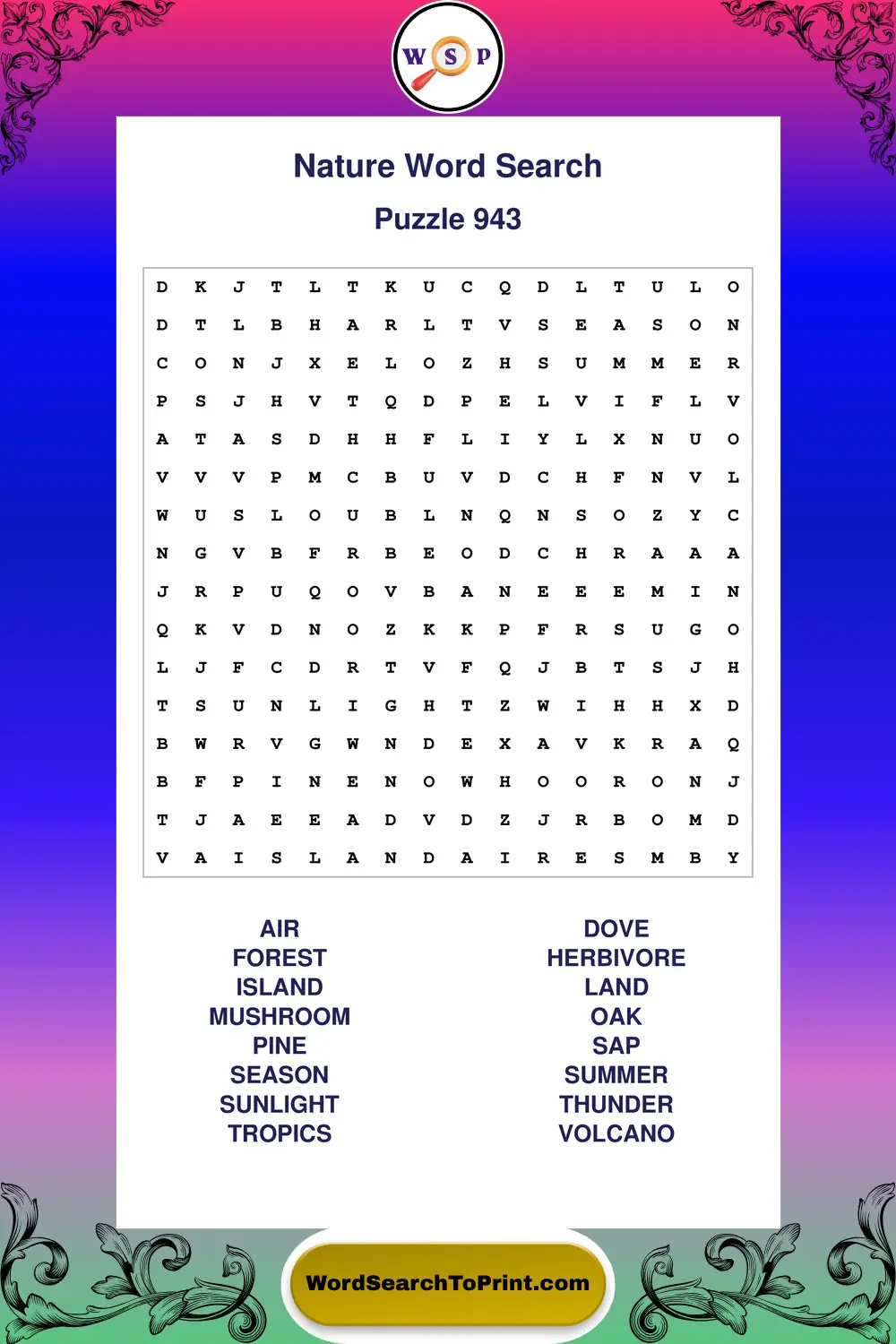 Nature Word Search Puzzle 943