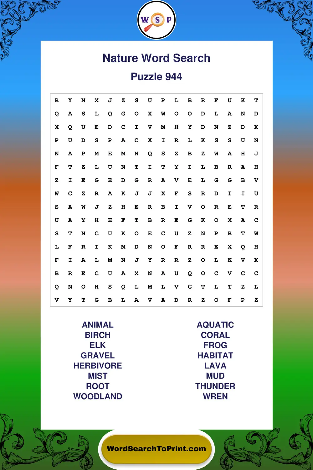 Nature Word Search Puzzle 944