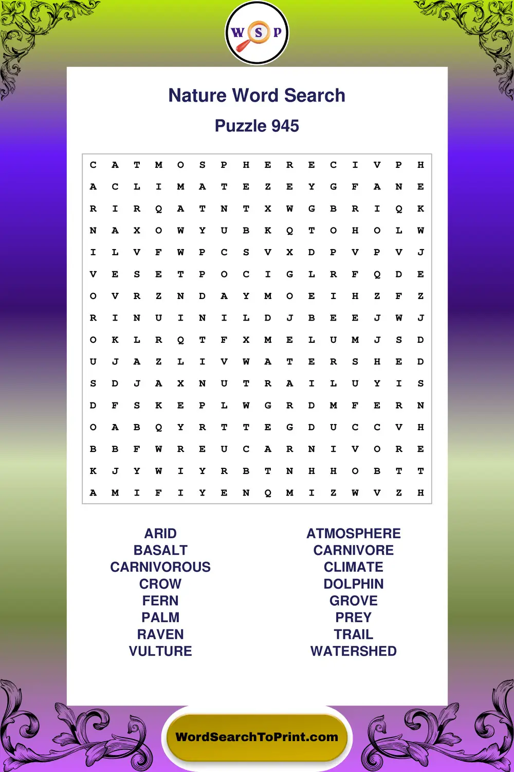 Nature Word Search Puzzle 945