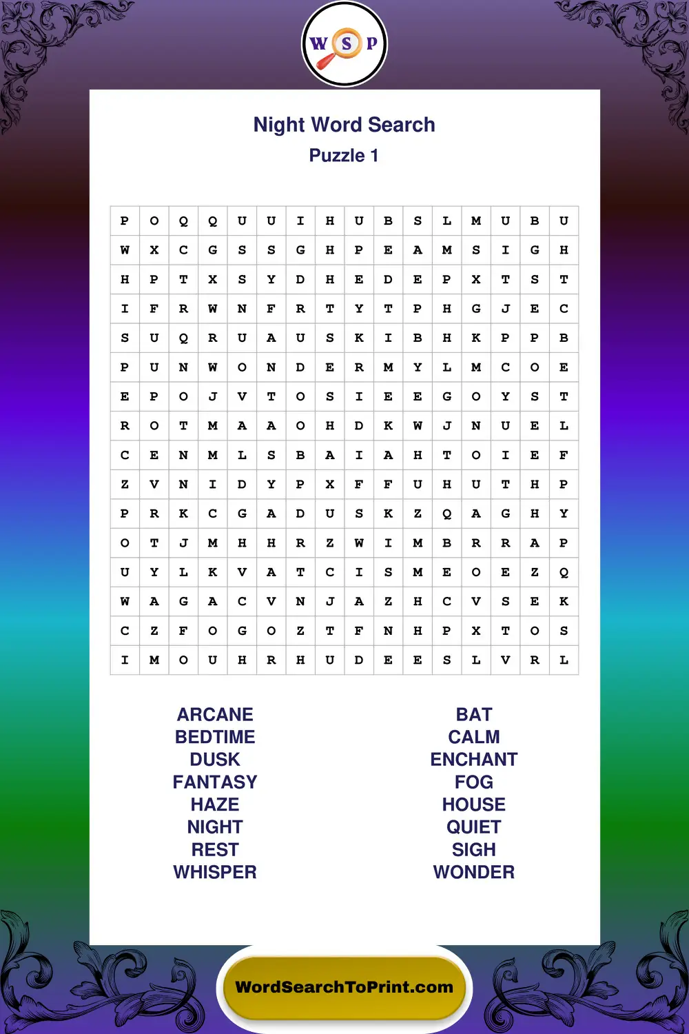 Night Word Search Puzzle 1