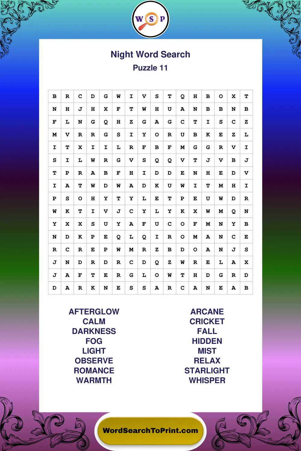 Night Word Search Puzzle 11