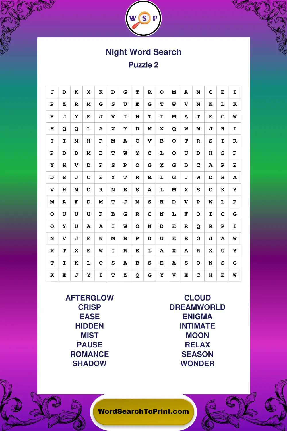 Night Word Search Puzzle 2