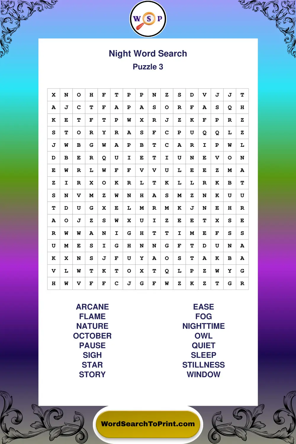 Night Word Search Puzzle 3
