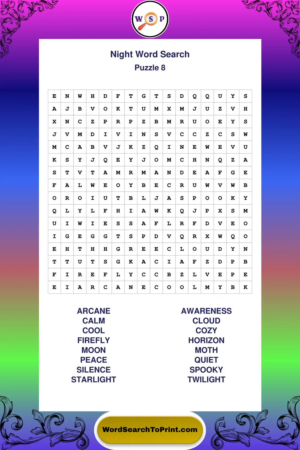 Night Word Search Puzzle 8